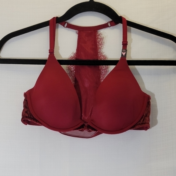 Victoria’s Secret Very Sexy High Neck Lace Plunge Bra‎ 32C Burgundy Red - Picture 5 of 9